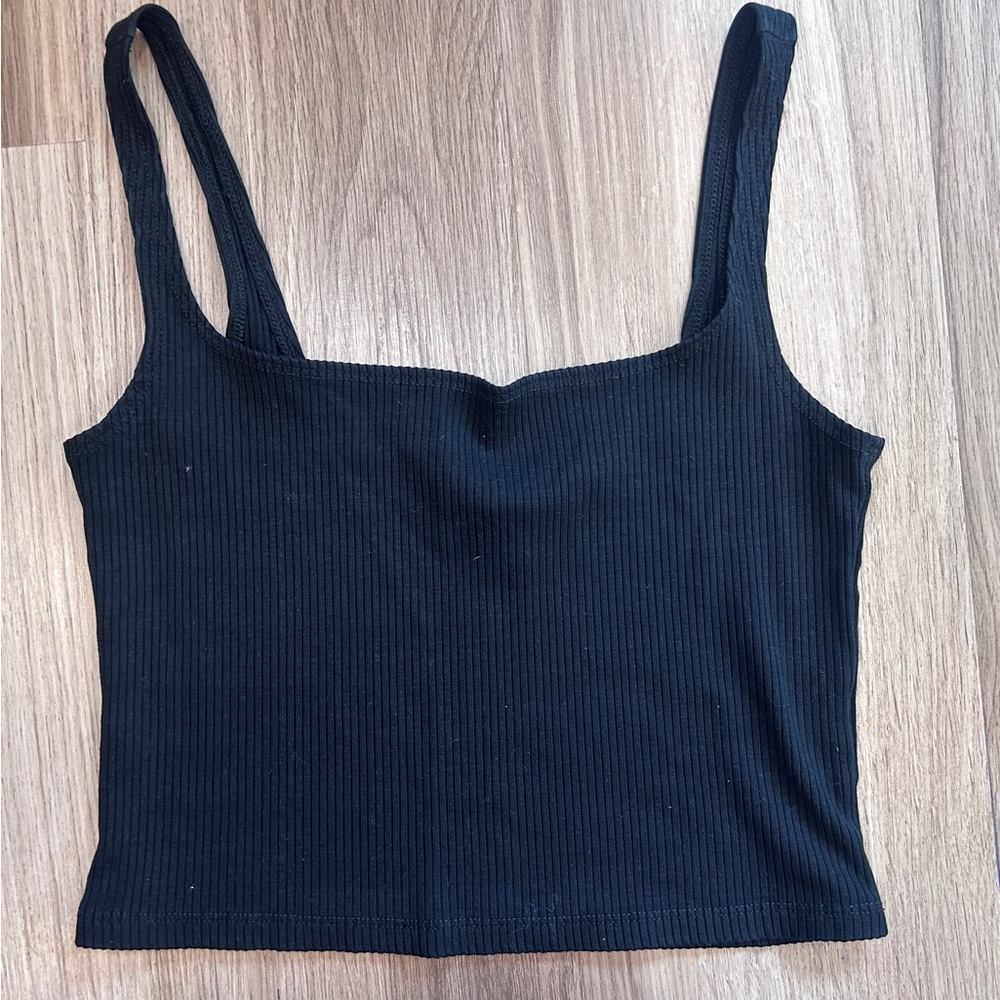 Reformation Black Ribbed Crop Top Cami Size Small Lounge Lightweight
